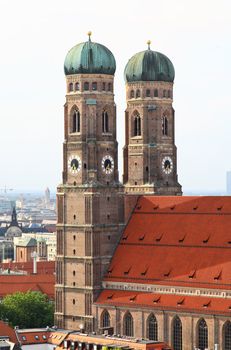 The aerial view of Munich city center from the tower of the Peterskirche