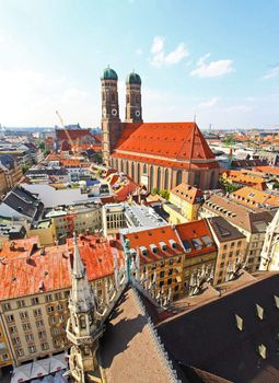 The aerial view of Munich city center from the tower of the City Hall