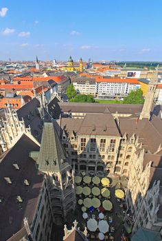 The aerial view of Munich city center from the tower of the City Hall