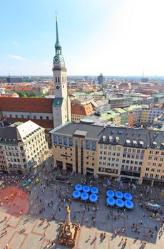 The aerial view of Munich city center from the tower of the City Hall