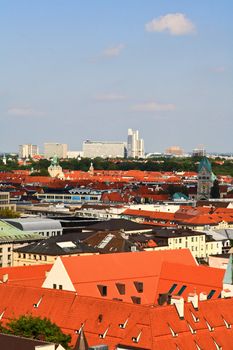 The aerial view of Munich city center from the tower of the City Hall