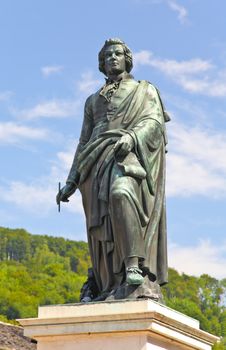 The statue of Mozart in the Mozart Square in Salzburg, Austria 