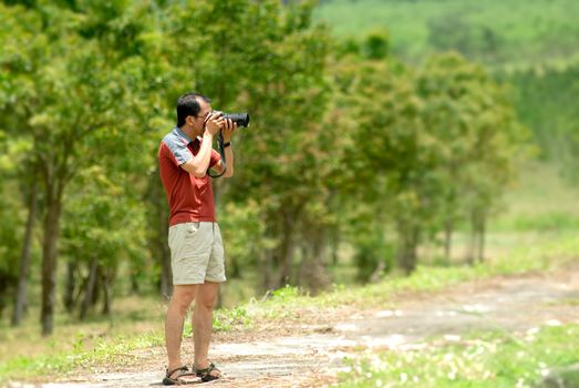 There is a photographer stand on the farm.