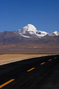 Landscape of snow-capped mountains in the highlands of Tibet