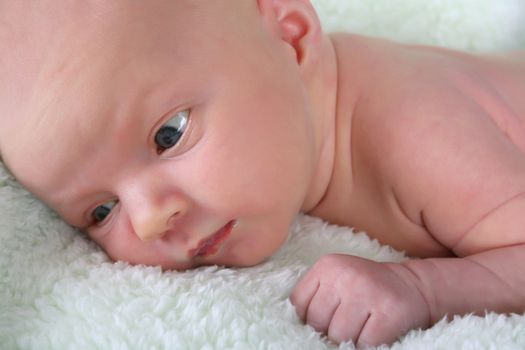 Beautiful newborn baby girl lying on a soft blanket 