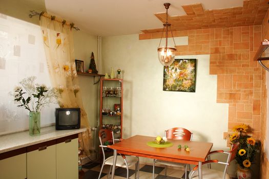 Interior of modern kitchen with the built in technics