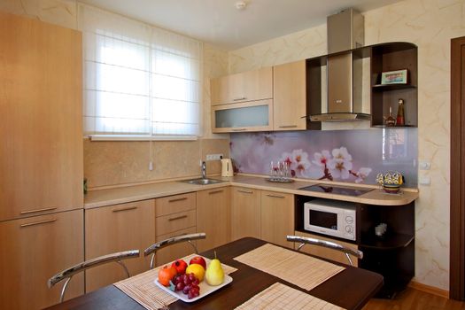 Interior of modern kitchen with the built in technics