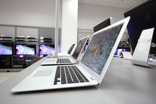 Interior of modern shop of computers