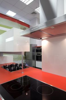 Interior of modern kitchen with the built in technics