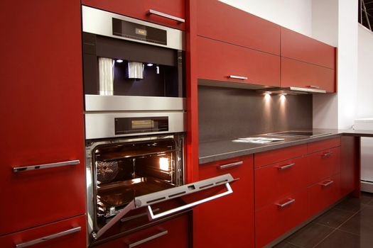 Interior of modern kitchen with the built in technics