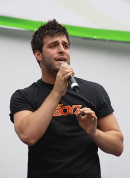 NEW YORK - JULY 31:  Michael Kadin with the cast performed in the Altar Boyz at The Broadway in Bryant Park in NYC - a free public event on July 31, 2008  