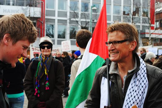 Famous Gaza-doctor and politician for the Red Party, Mads Gilbert, during a May 1st demonstration in Tromsø, Norway.