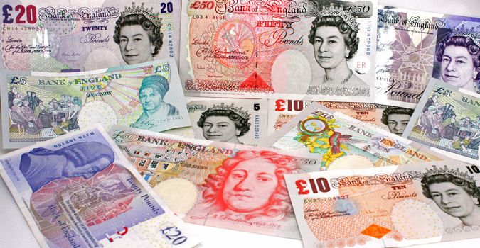 English pounds money isolated on a white background.
