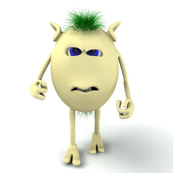3d angry character puppet on the white background