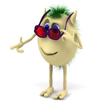 3d funny character puppet with red glasess