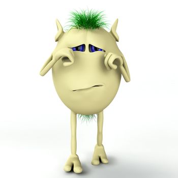 3d character puppet is crying and depressed