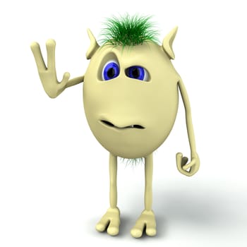 3d character puppet with outstretched hand. Stop sign
