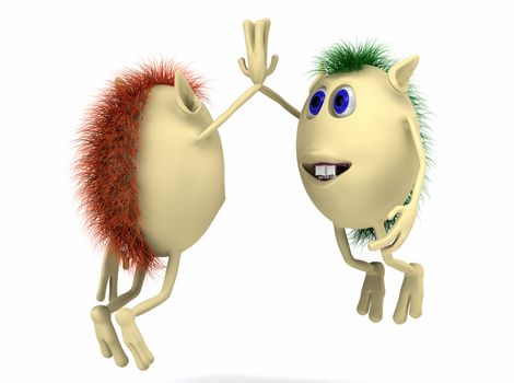 Two 3d characters puppies giving high five