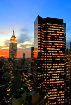 New York City midtown skyline at dark