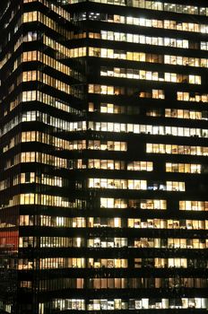 The New York City high-rise office building at night