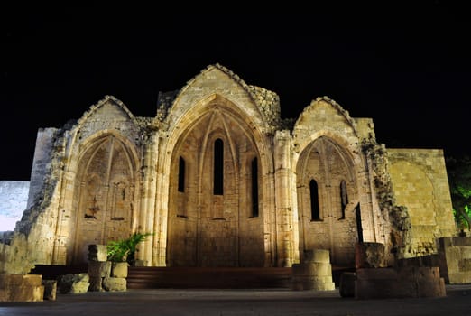 Basilica of Rhodes at night, Old Town, Greece