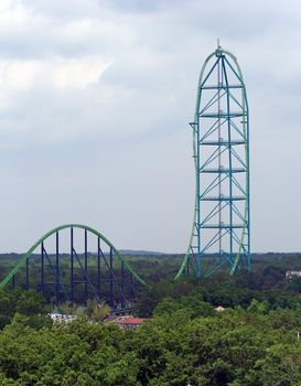 Roller coaster in an amusement park, in USA