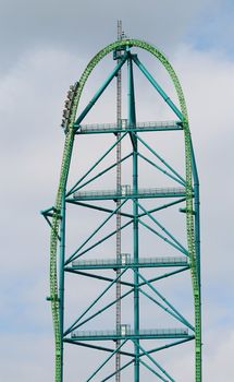 Roller coaster in an amusement park, in USA