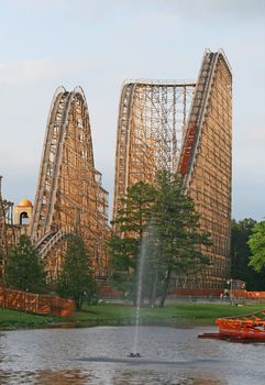 Roller coaster in an amusement park, in USA