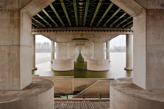 Under the railway bridge over Han river in Seoul