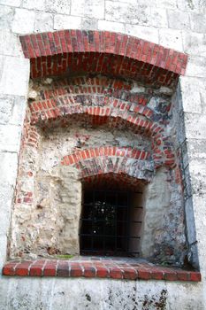 Close-up of window in stonewall