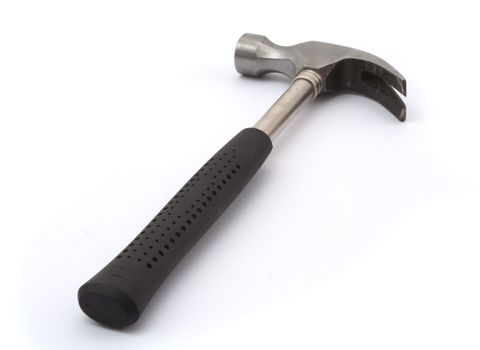 metal hammer with a rubber handle on a white background