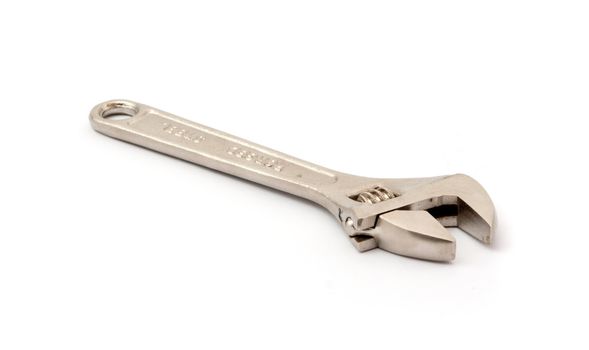 metal wrench with a spring on a white background