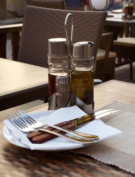 served table in a public restaurant in the center of Prague