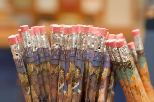 pencils with patterns in souvenir shops in Prague