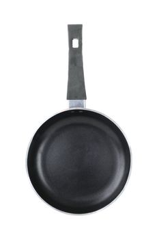 Black frying pan isolated on a white background with clipping path included.