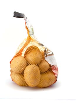 packaging of fresh potatoes on a white background