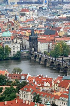 The aerial view of Prague City from Petrin Hill