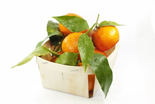 a basket of mandarine on a white background