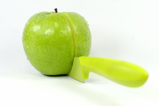 Sharing an apple with a knife
