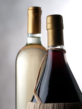Bottles of white and red wine