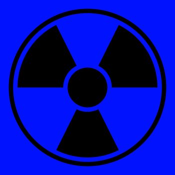 Round radiation warning sign on blue background