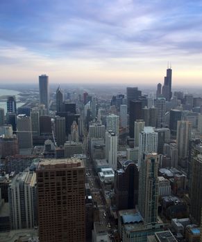 a aerial view of the Chicago skyline    