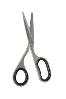 Modern metal scissors on a white background