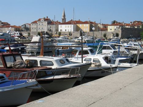 Budva marina with old town view, Montenegro