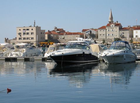 Budva marina with old town view, Montenegro