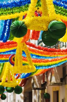 Village decorated street in summer festival, Portugal