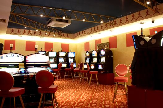 Slot machines in a hall of a casino