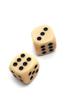 To play dice on a white background