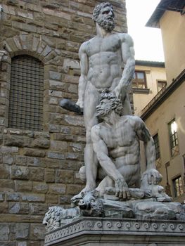 Statue of Hercules and Cacus standing in Piazza della Signoria in Florence, Italy.