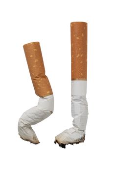 Two stubs of cigarettes on a white background